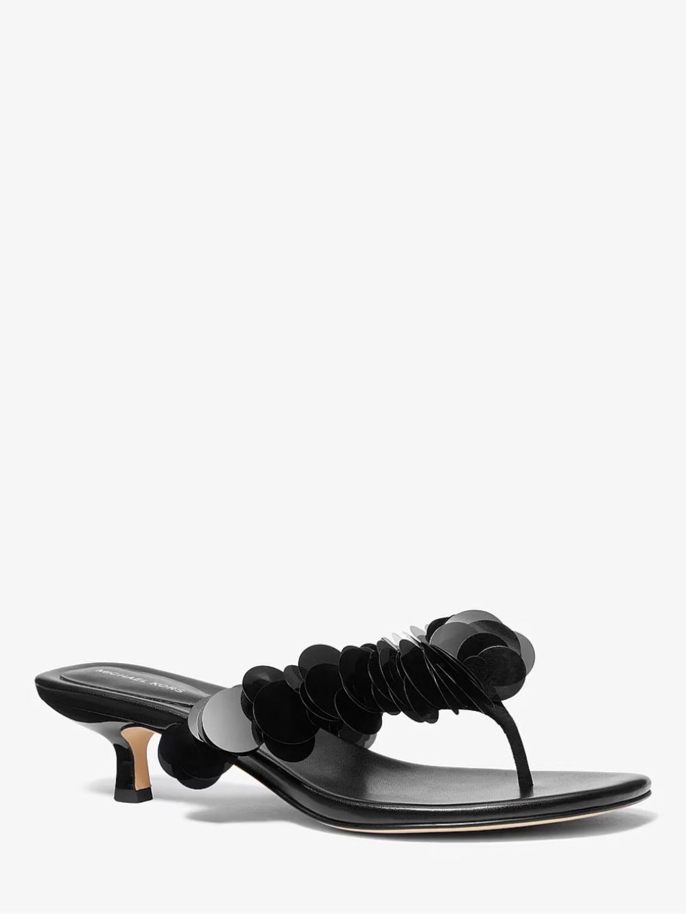 Michael Kors Black Sequin Thong Kitten Heel Sandal